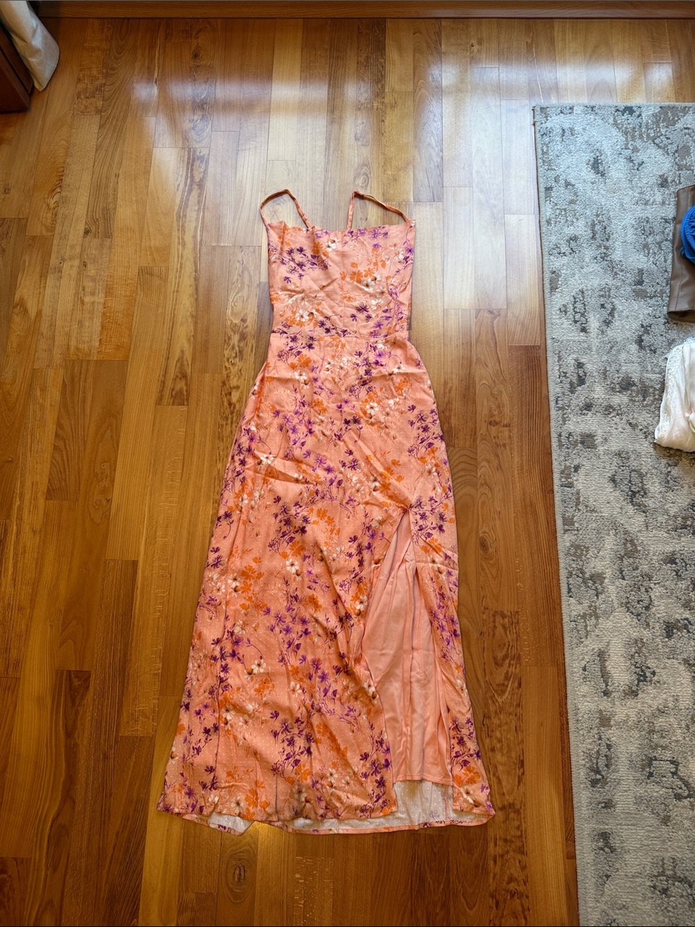 Lulu's Peach and Purple Floral Slip Maxi Dress